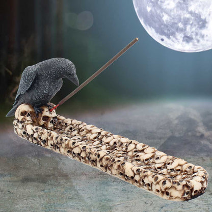 Raven Perched On A Skull Incense Holder 25cm
