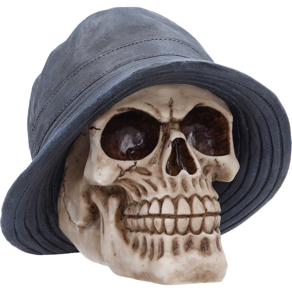 Nemesis Now Mad For It Bucket Hat Skull figurine, detailed miniature with a skull wearing a bucket hat, 13.5cm tall.