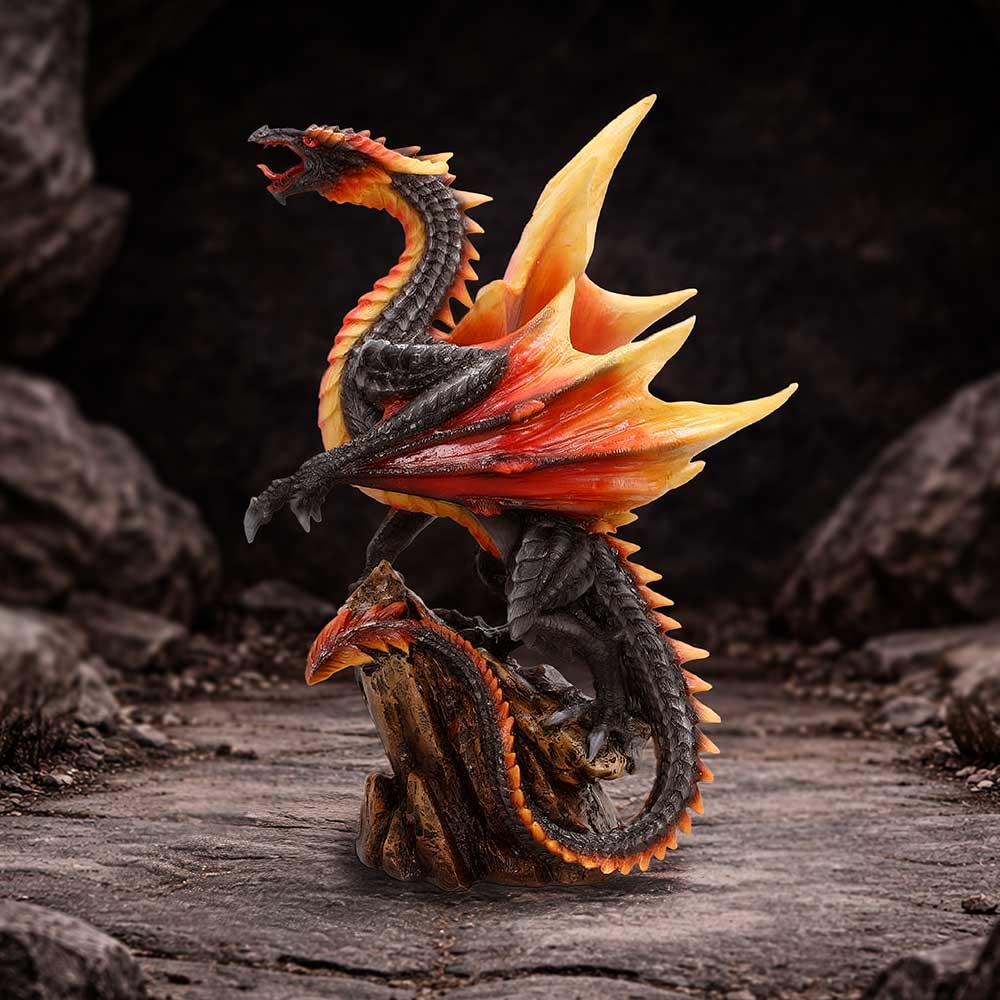 Nemesis Now Obsidian Inferno figurine, detailed black and fiery sculpture, 23.7cm tall, featuring intricate design and craftsmanship.