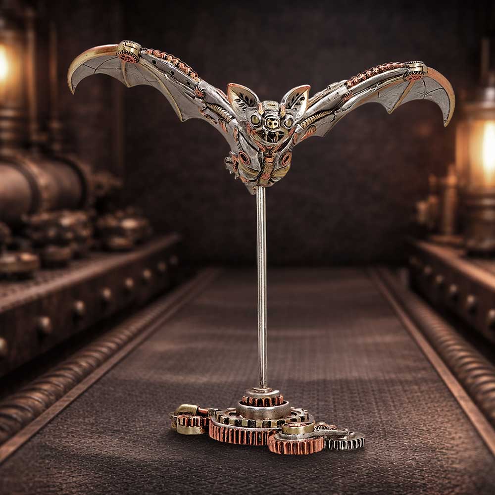 Nemesis Now Nocturne Machina figurine, detailed steampunk-inspired metal robot sculpture with intricate design and metallic finish.