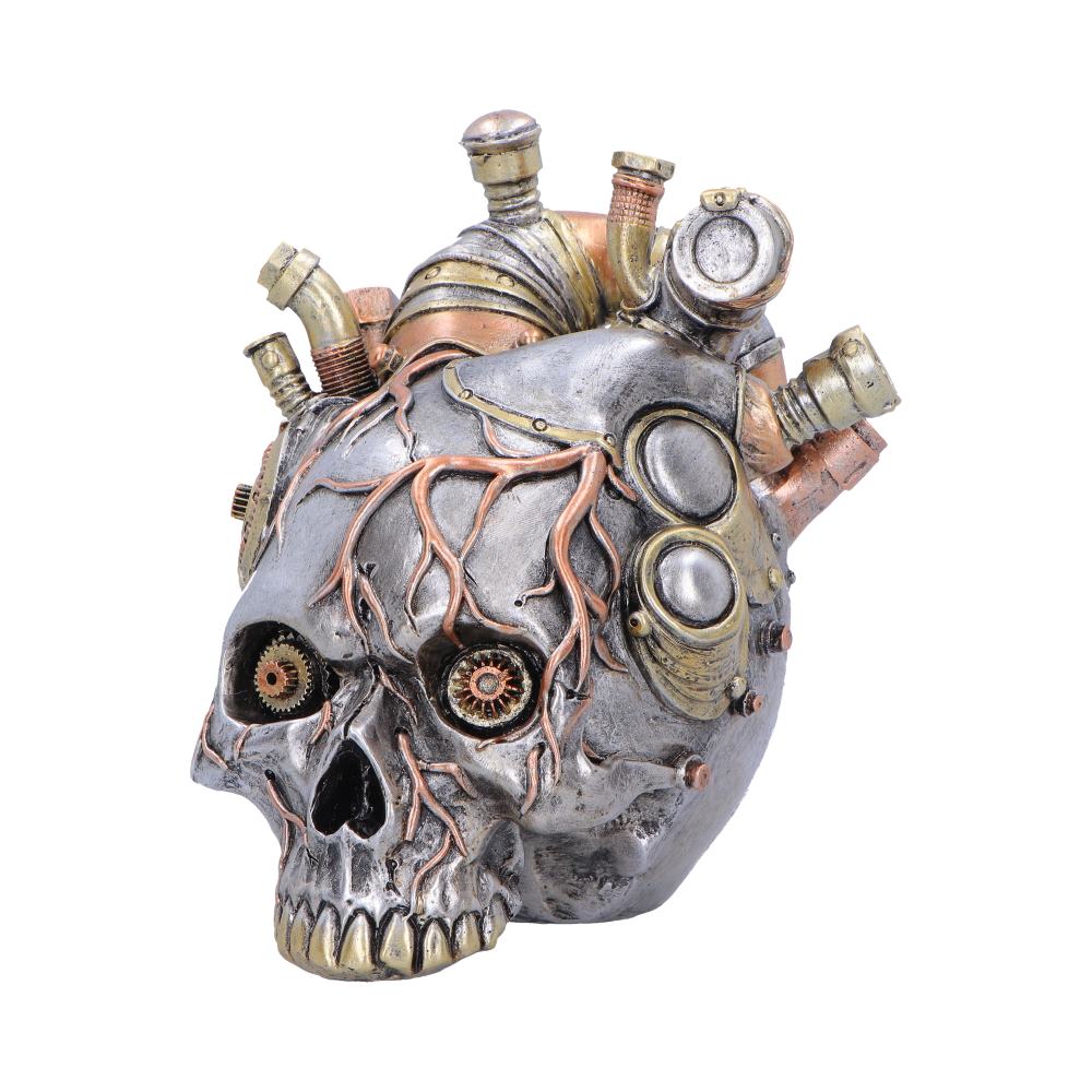 Silver Cardiac Cranium figurine by Nemesis Now, 17.5cm, featuring detailed gothic skull design with intricate surface textures.