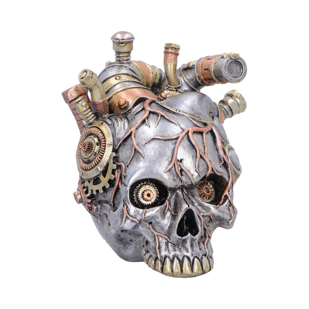 Silver Cardiac Cranium figurine by Nemesis Now, 17.5cm tall, detailed skull sculpture with intricate designs.