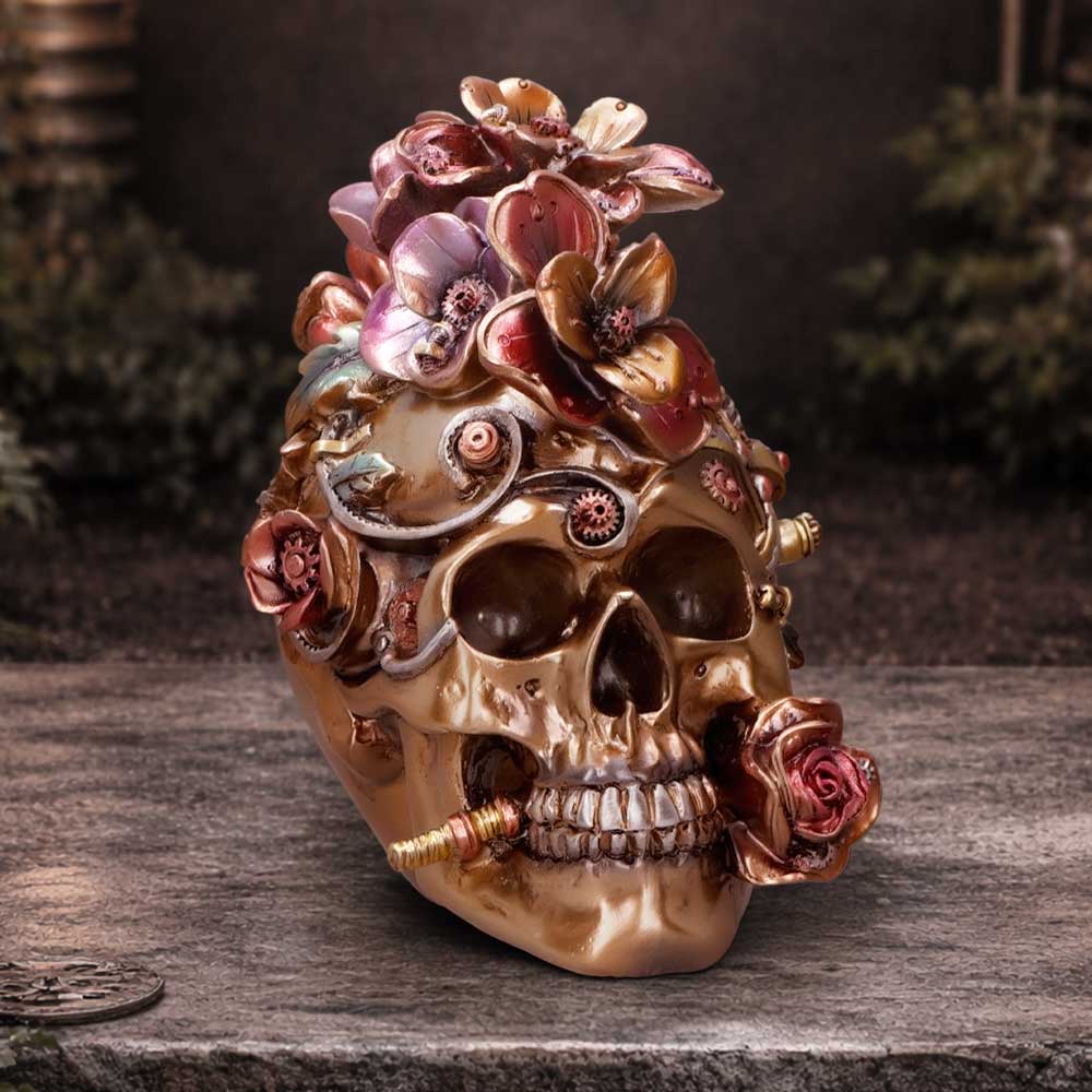 Bronze Clockwork Bloom figurine by Nemesis Now, 16cm tall, detailed clockwork flower design with intricate craftsmanship.