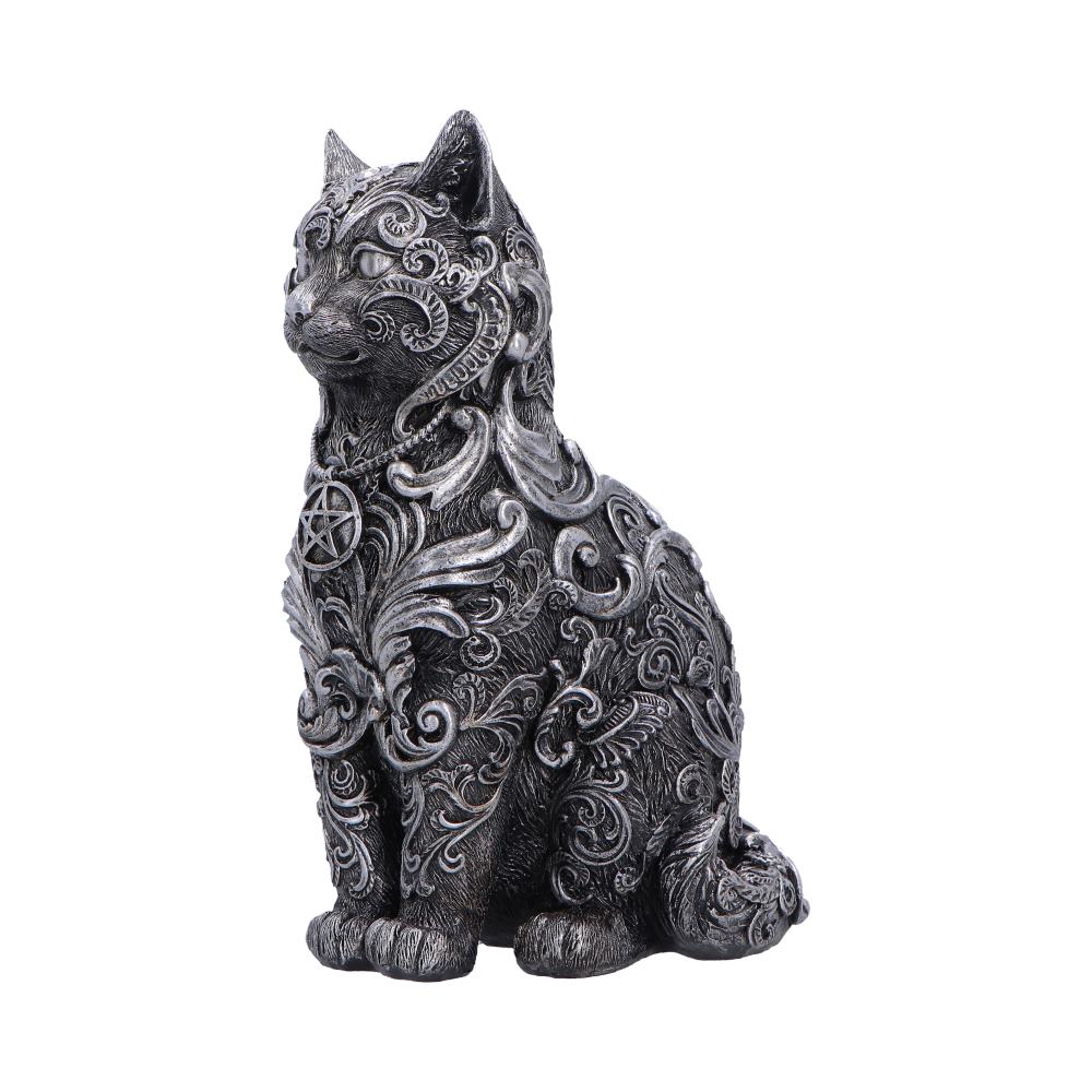 Silver Hexbound Familiar figurine by Nemesis Now, 23cm tall, detailed mythical creature sculpture on a dark base.