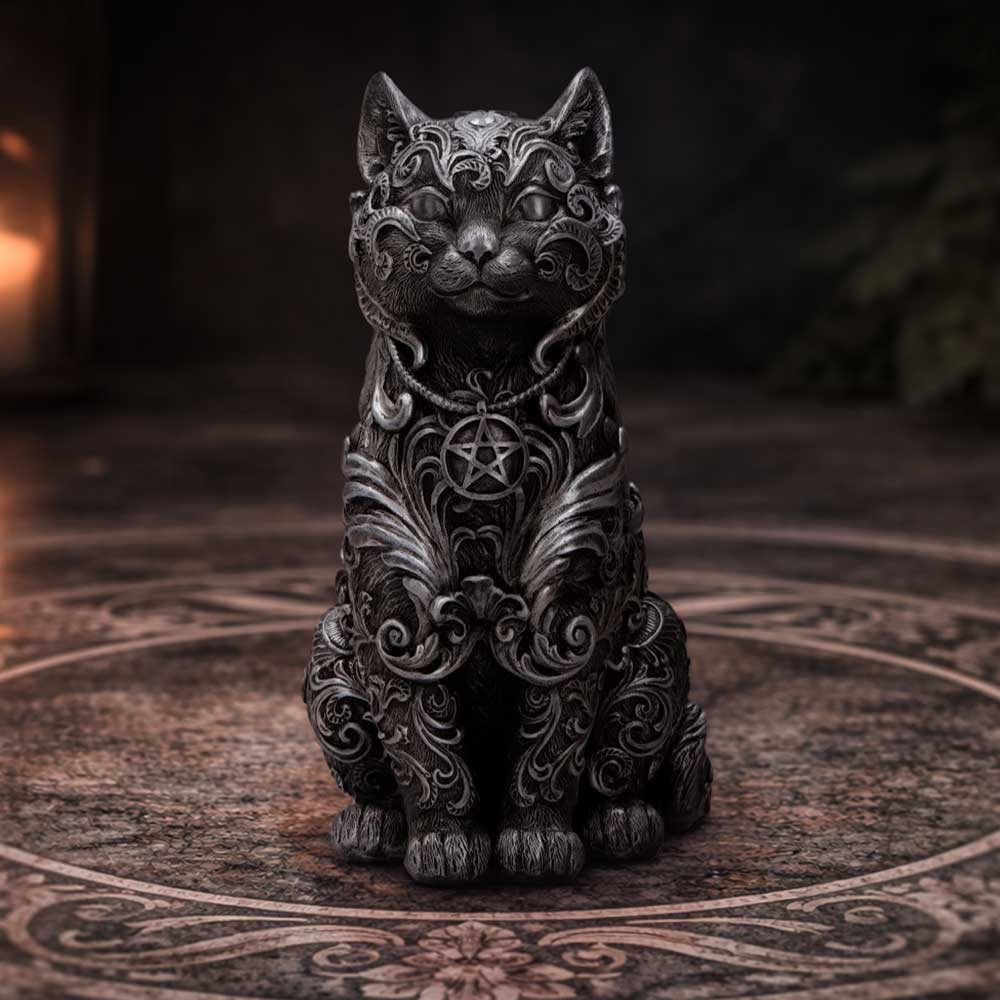 Silver Hexbound Familiar figurine by Nemesis Now, 23cm tall, detailed fantasy creature sculpture with intricate design.
