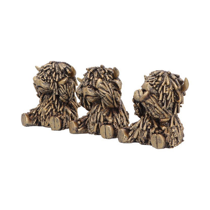 Nemesis Now Three Wise Gold Highland Cows figurine, 7.5cm, detailed gold-tone decorative sculpture of Highland cows.