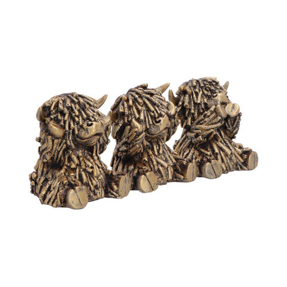 Nemesis Now Three Wise Gold Highland Cows figurine, 7.5cm tall, detailed gold-toned Highland cow sculpture with intricate features.