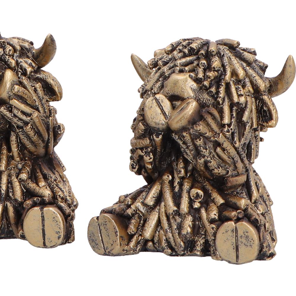 Nemesis Now Three Wise Gold Highland Cows figurine, 7.5cm, with detailed gold finish and Highland cow design.