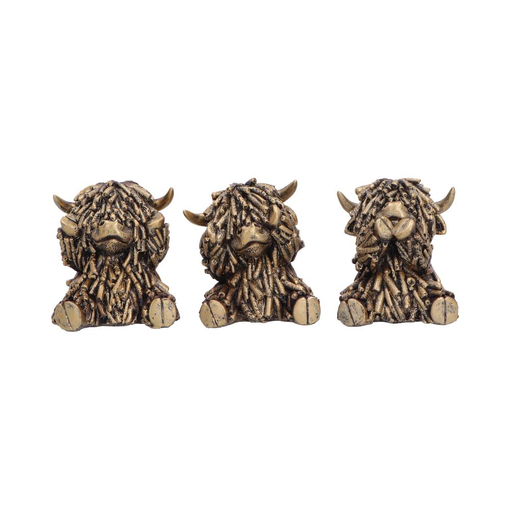 Gold Highland Cow figurine by Nemesis Now, Three Wise Gold Highland Cows, 7.5cm decorative figurine with detailed craftsmanship.