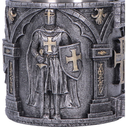 Small silver Knight in Shining Armour tankard by Nemesis Now, 11.3cm tall with detailed knight design.