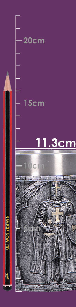 Small silver Knight in Shining Armour tankard by Nemesis Now, featuring detailed knight design, 11.3cm tall ceramic drinkware.