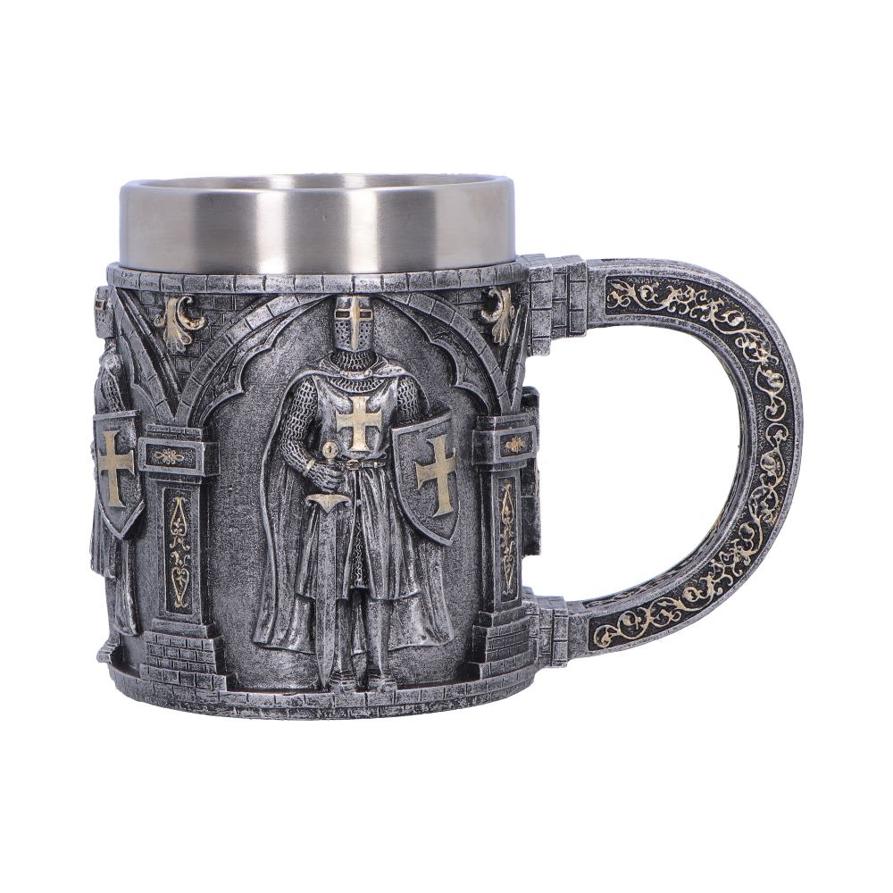 Small silver Knight in Shining Armour tankard by Nemesis Now, measuring 11.3cm, featuring detailed knight design in shiny finish.