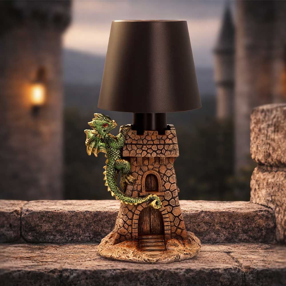 Nemesis Now Castle Keeper Lamp, 24.4cm tall, featuring a detailed fantasy castle design with warm lighting.
