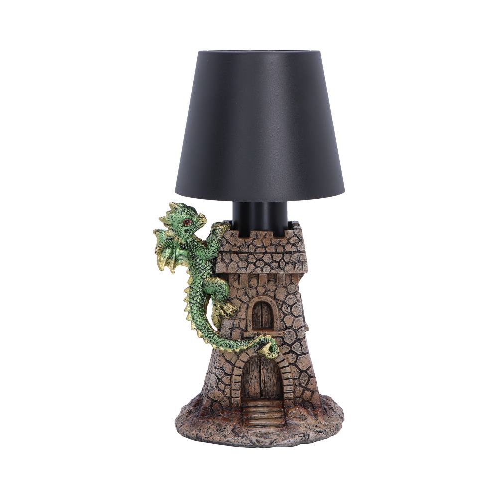 Nemesis Now Castle Keeper Lamp measuring 24.4cm, featuring a detailed castle-themed design with warm lighting.