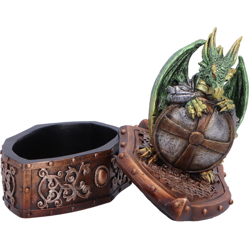 Green Nemesis Now Hoard Protector Box figurine, 13.4cm, showcasing a detailed decorative storage container with intricate design.