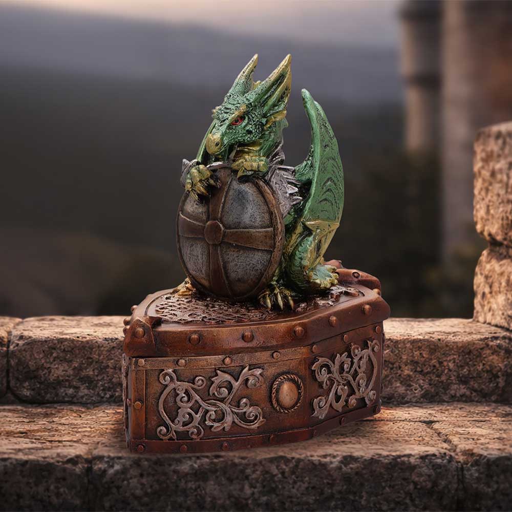 Green Nemesis Now Hoard Protector Box figurine, 13.4cm tall, with intricate detailing and a protective design for collectibles.