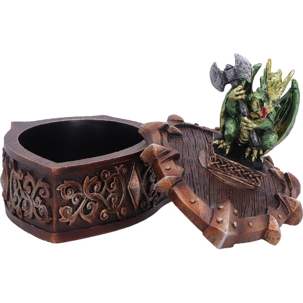 Green Nemesis Now Hoard Defender Box, 10.5cm, displaying a decorative storage container with intricate design details