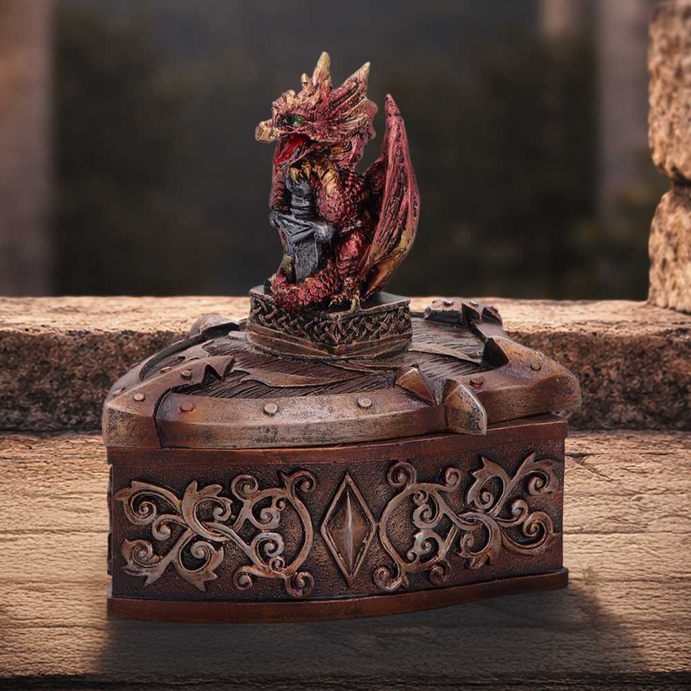 Red Nemesis Now Hoard Defender Box, 10.5cm decorative storage box with intricate design and embossed details.