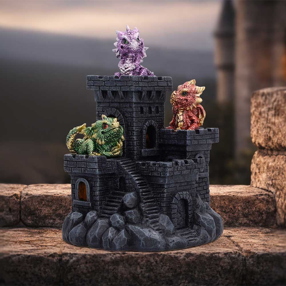 Nemesis Now Dragonlings Keep LED figurine, 18cm tall, detailed dragon figurine with LED lights, collectible fantasy decor piece.