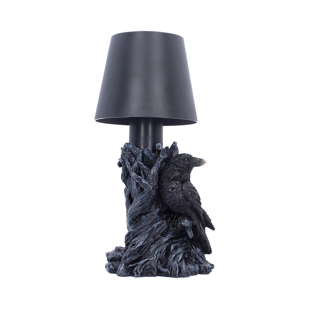 Nemesis Now Nevermore Lamp, 25cm tall, featuring a dark, gothic design with detailed craftsmanship and a glowing light.