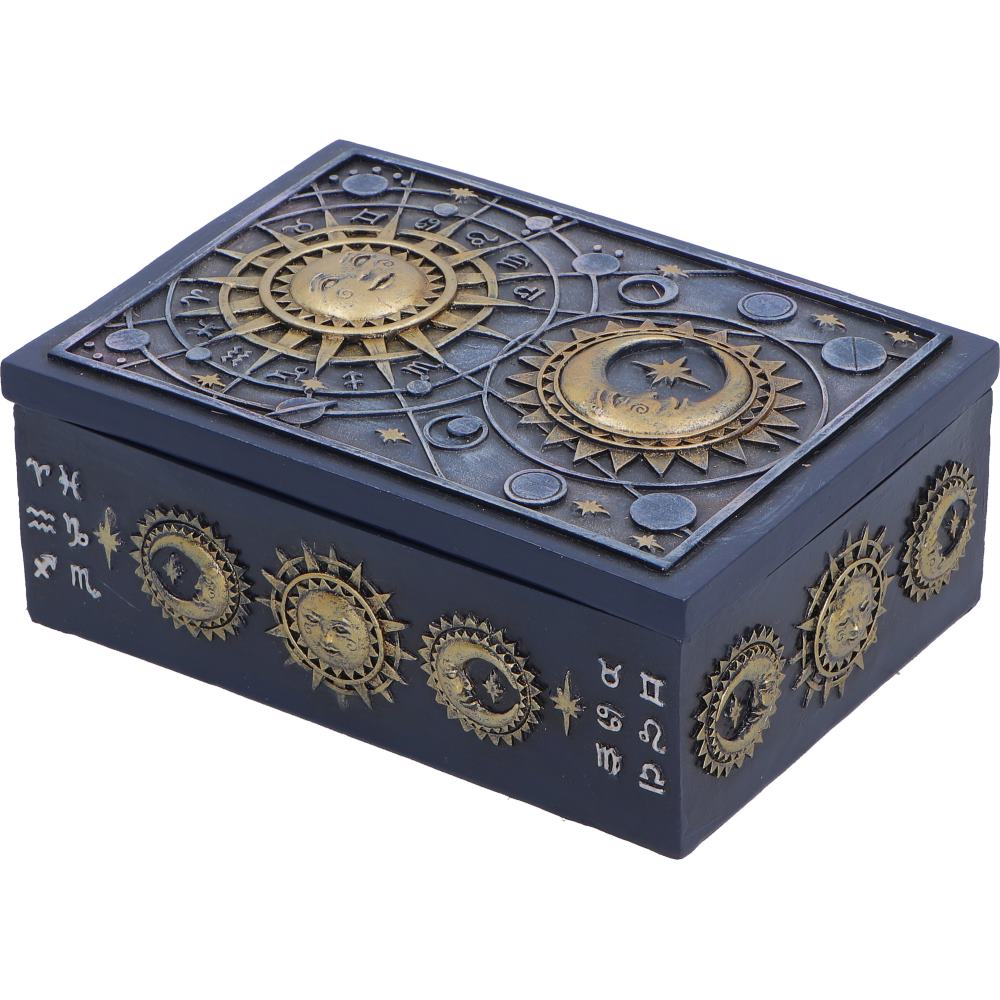 Nemesis Now Celestial Treasure Box, 5.8cm decorative box with celestial design and intricate details on the surface.