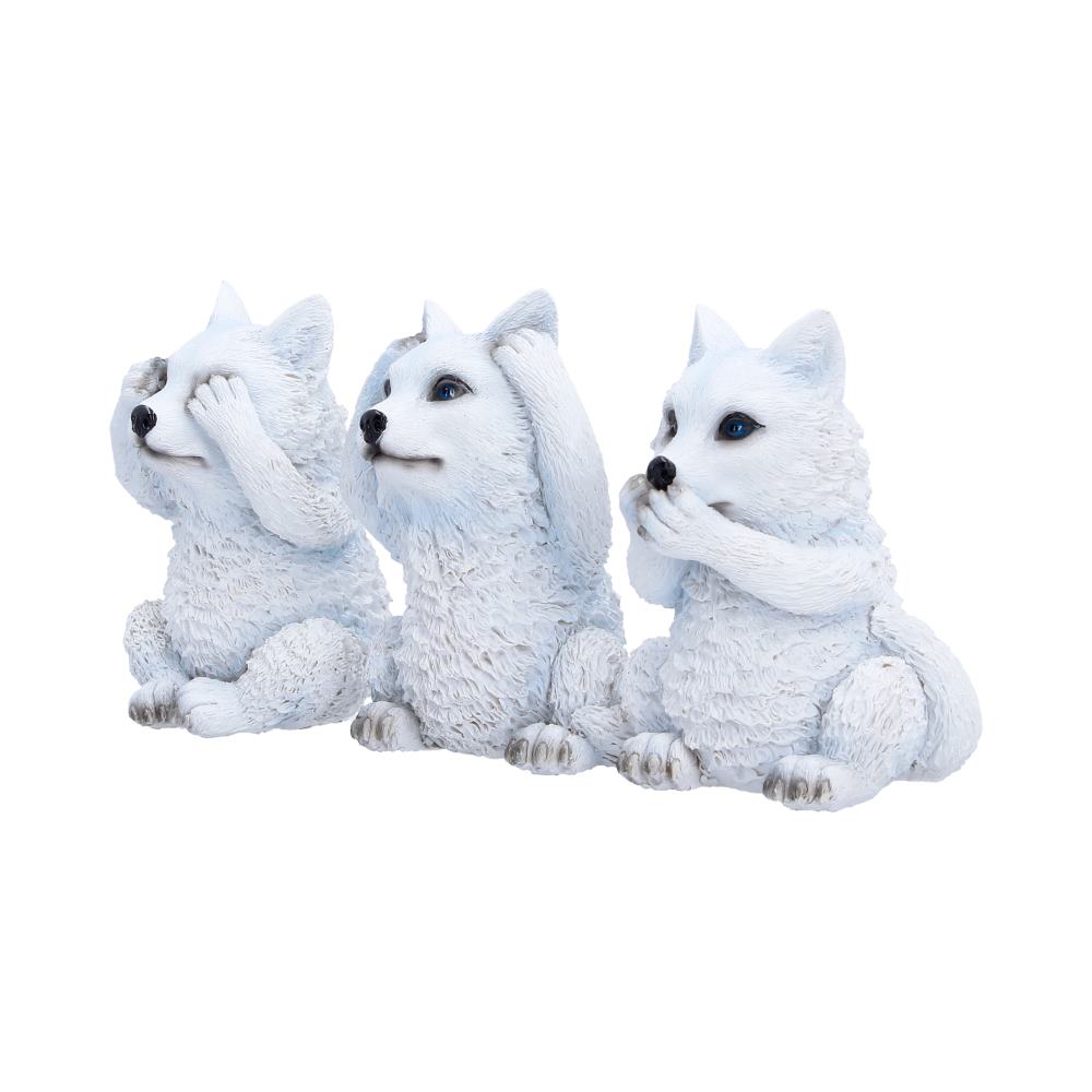 Nemesis Now Three Wise Wolf Pups figurine, 9cm tall, detailed resin sculpture showcasing adorable wolf pups with wise expressions.