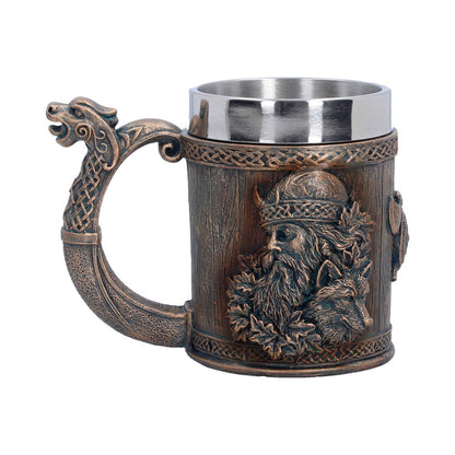Small Til Valhalla Tankard by Nemesis Now, 11.7cm tall, featuring Norse-inspired design and detailed craftsmanship.