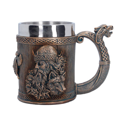 Small Til Valhalla tankard by Nemesis Now, 11.7cm tall, featuring detailed Viking-inspired design and sturdy handle.