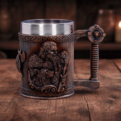 Small Nemesis Now For The Gods tankard, 12cm tall, with detailed design, made of ceramic or resin.